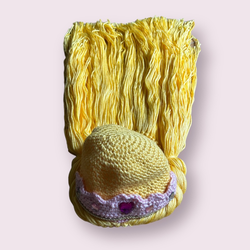 Kids Hand Made Crocheted Yarn Sleeping Beauty Blonde Wig Dress Up Costume